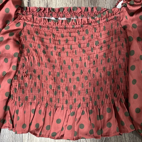 Zara red green polka dot blouse top, medium - Picture 4 of 8